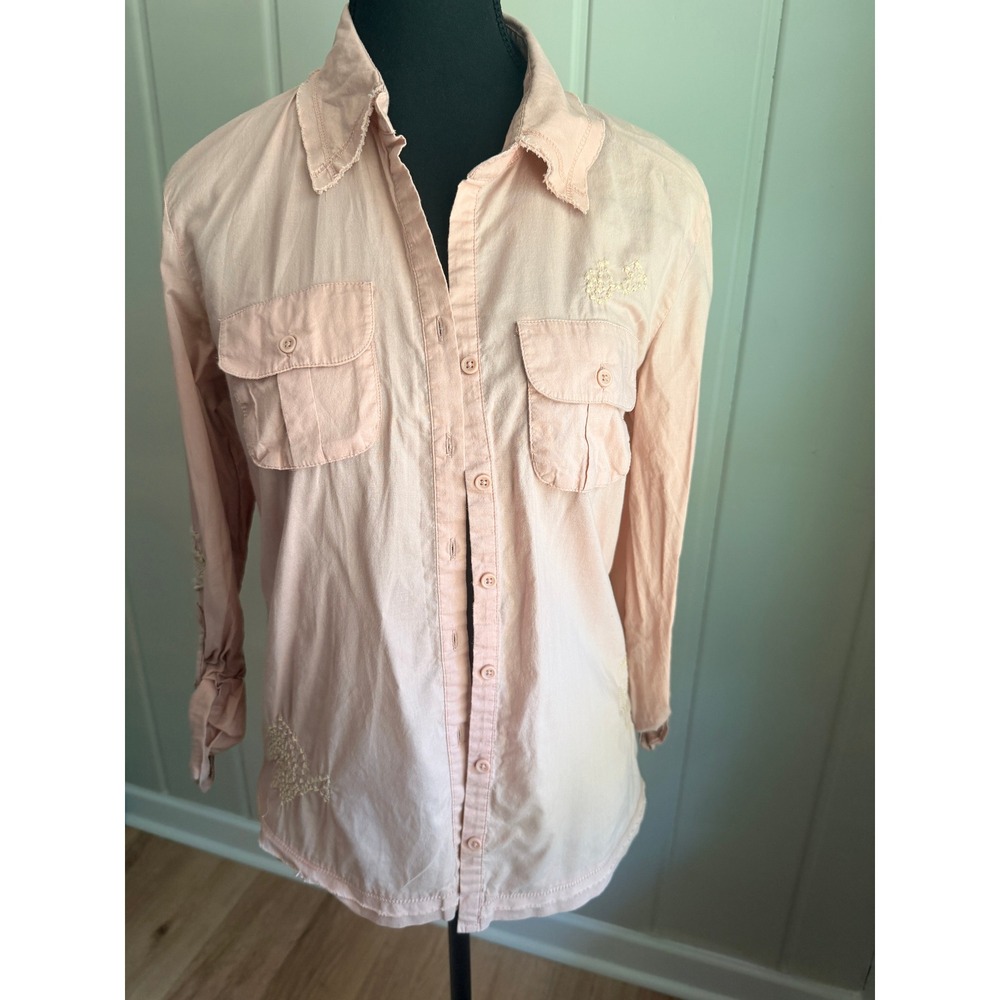 90s vintage Old Navy Womens Peach Pink Embroidered Button Down Utility Shirt